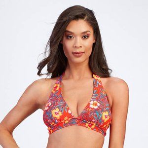 Triangle Bikini Top - Floral/Orange - Halter Neck